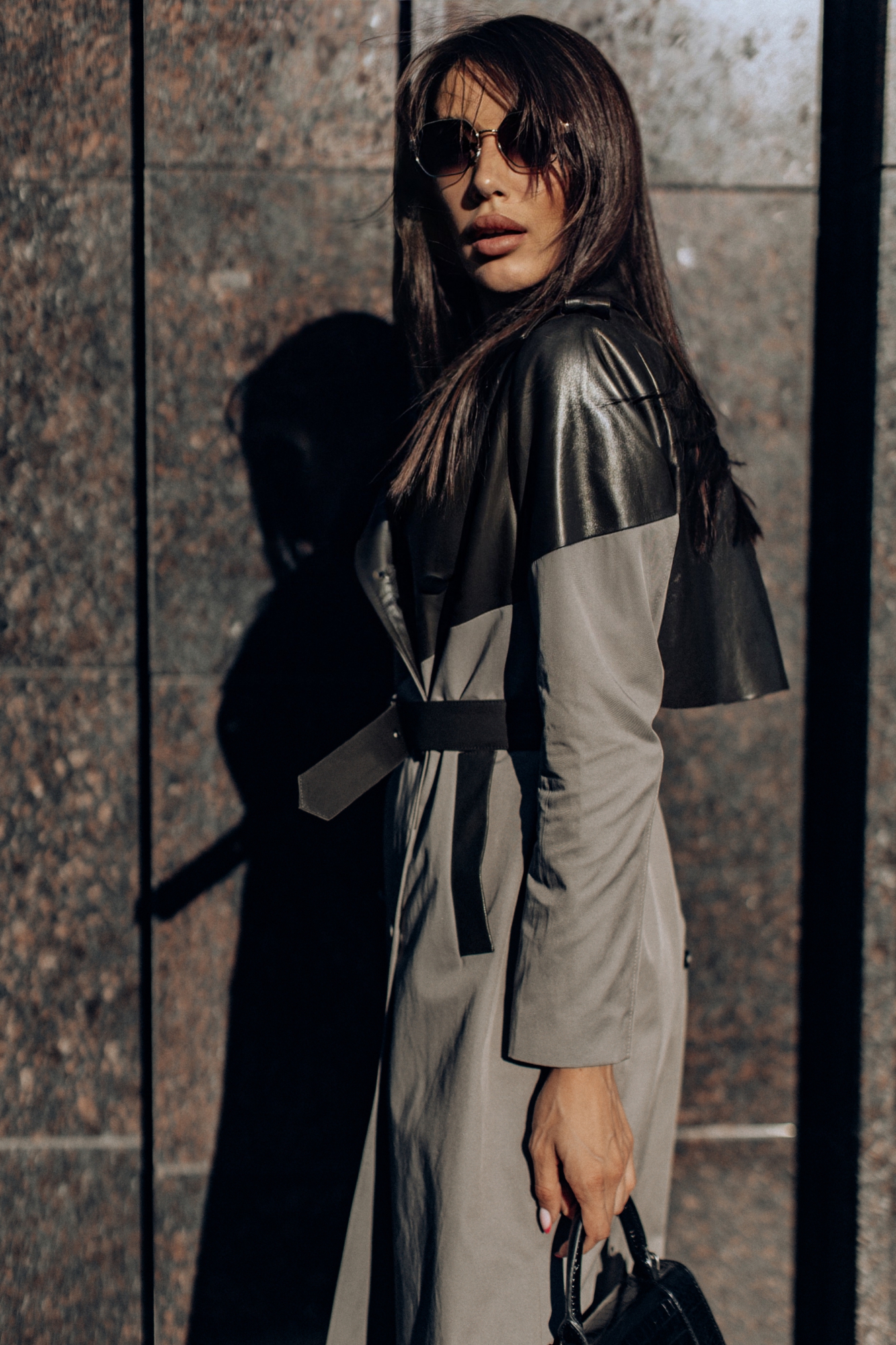 Комбинированный кожаный тренч