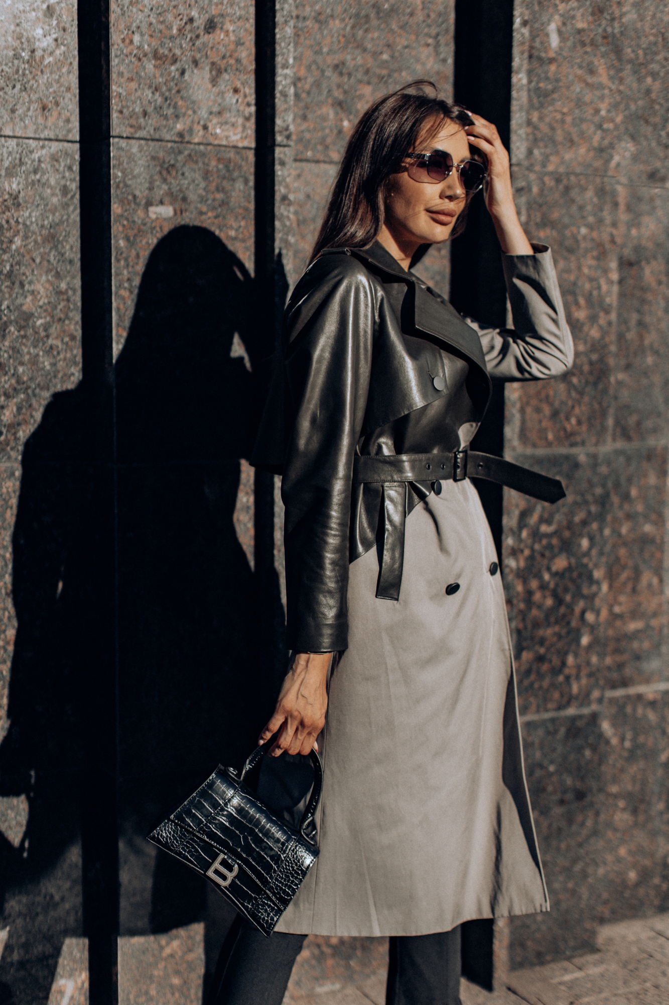 Комбинированный кожаный тренч