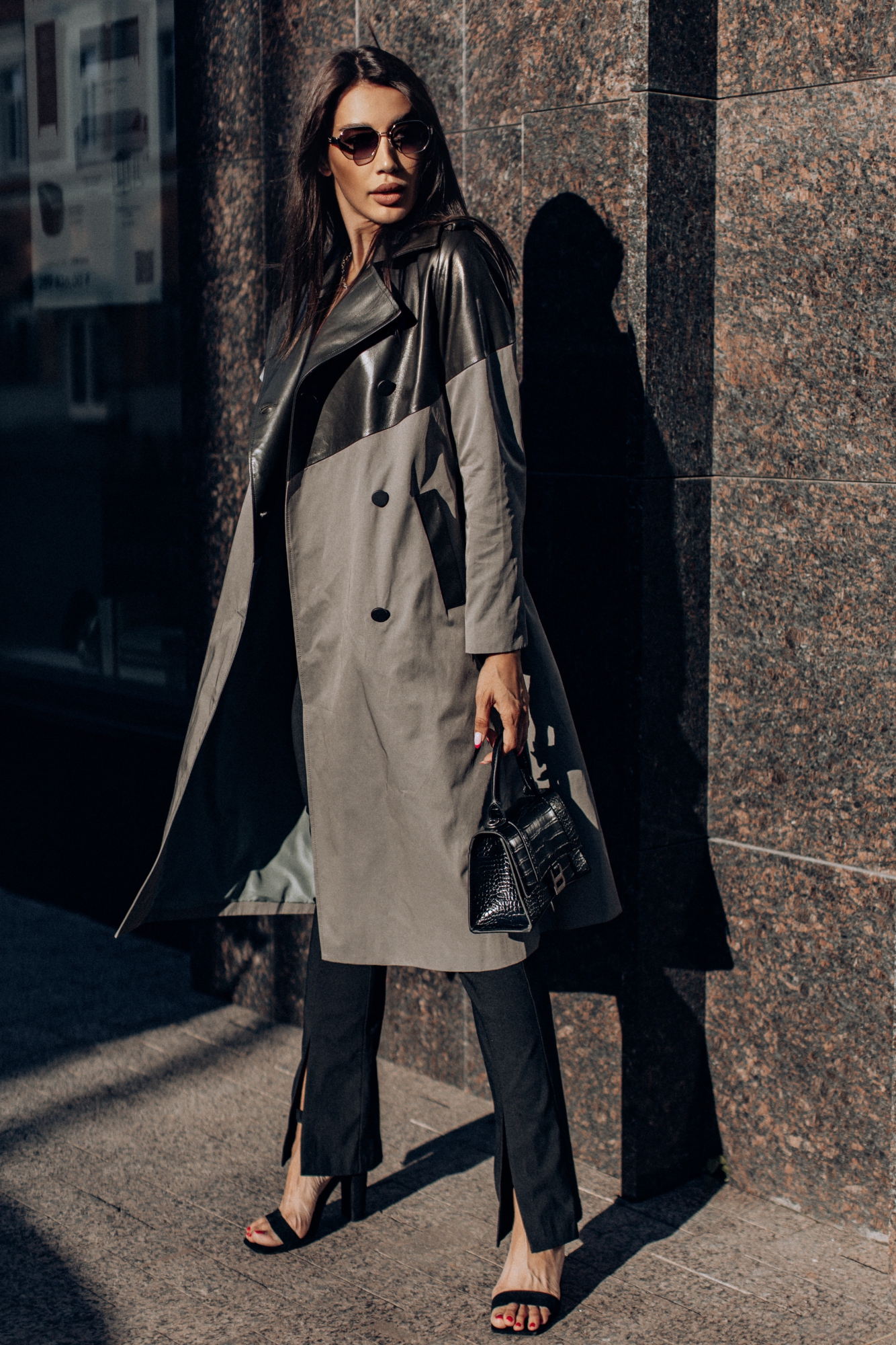 Комбинированный кожаный тренч