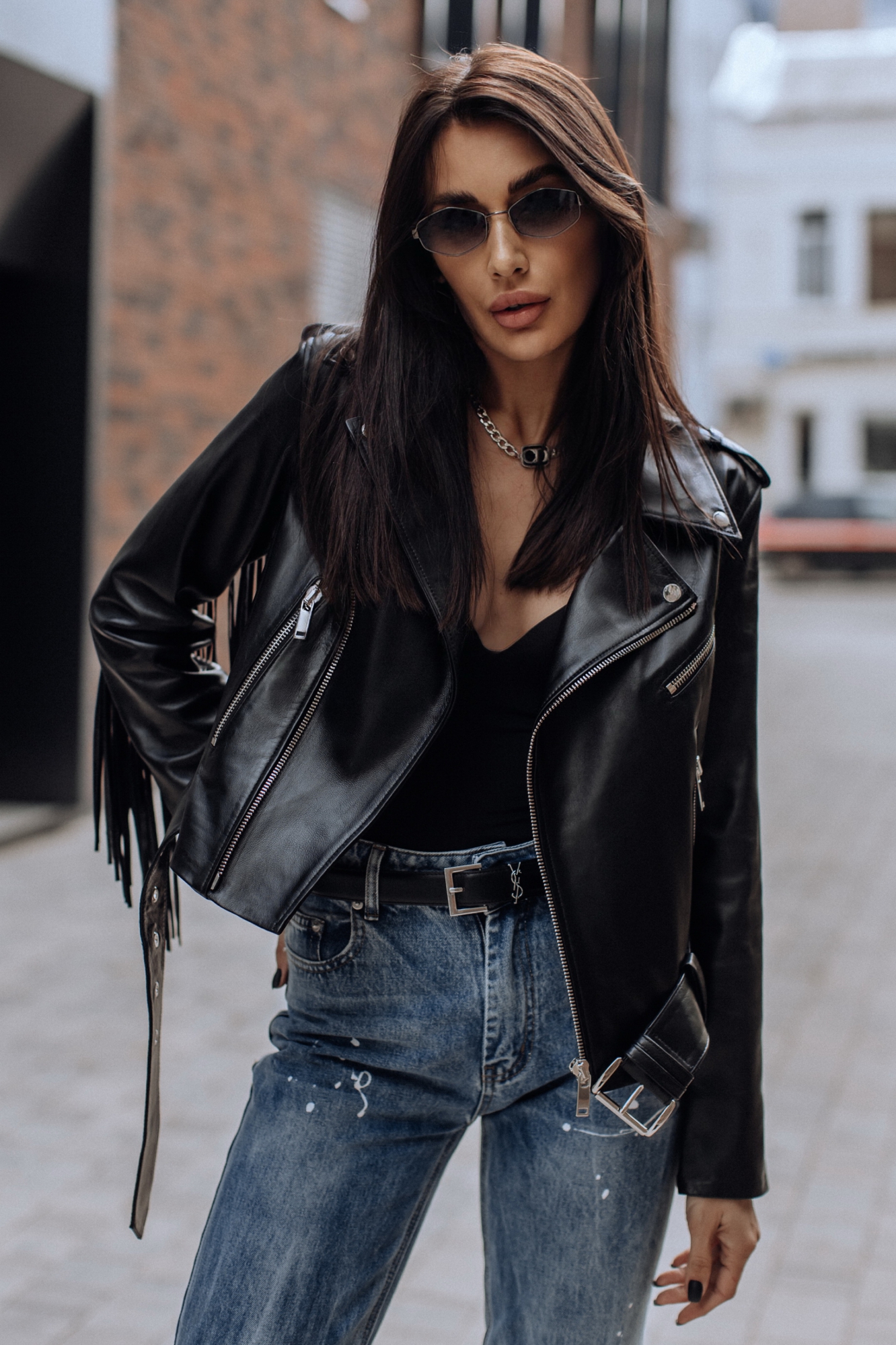 Укороченная косуха с бахромой