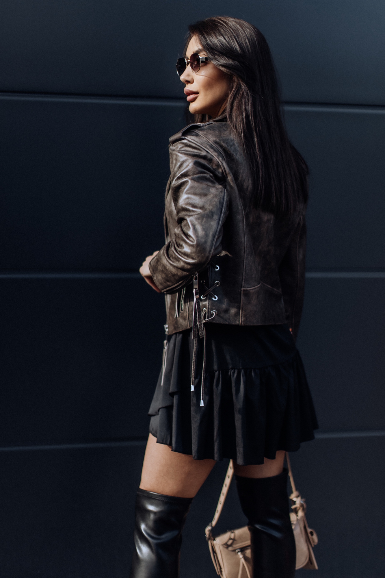 Косуха из коричневой винтажной кожи