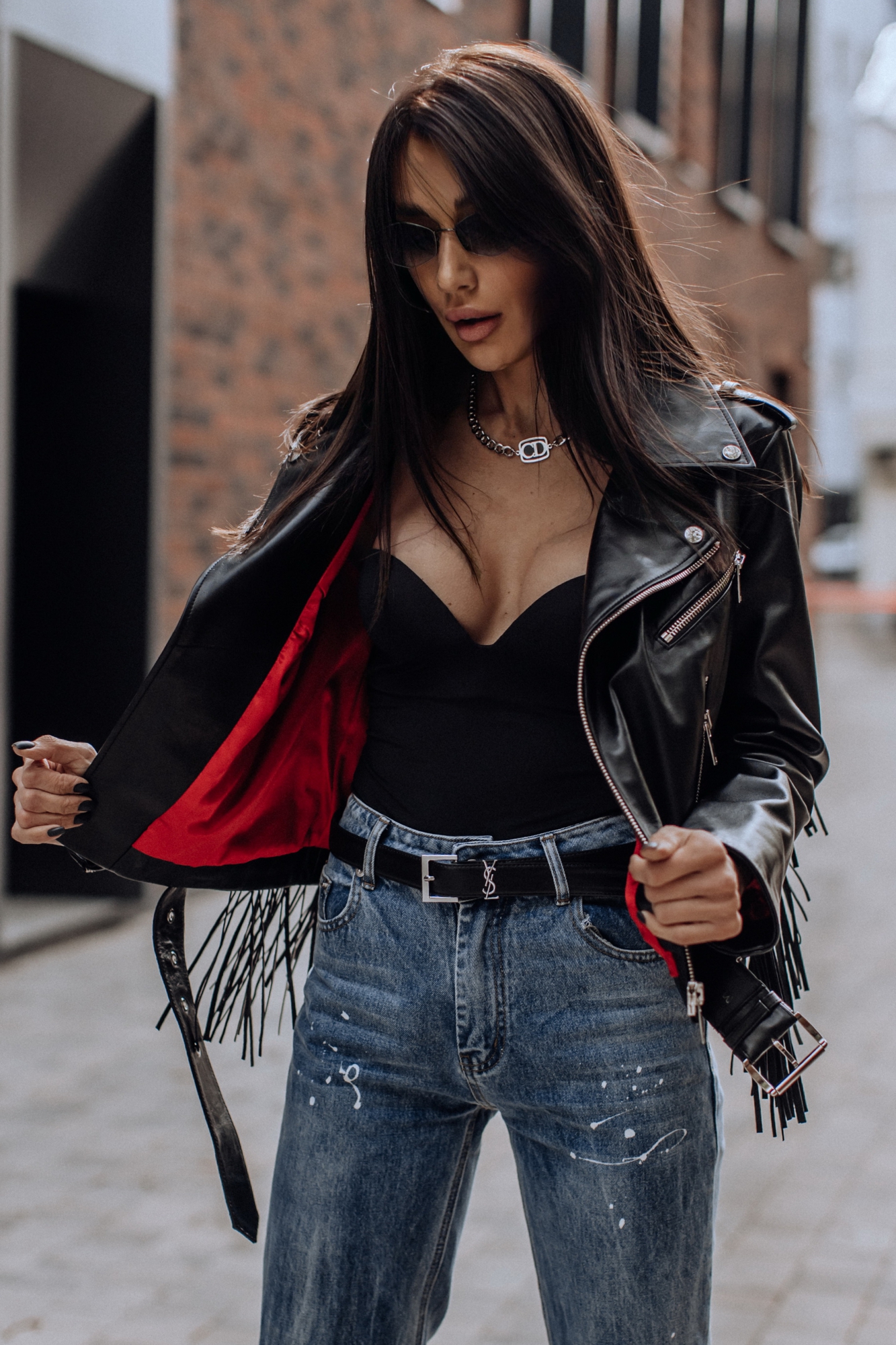 Укороченная косуха с бахромой