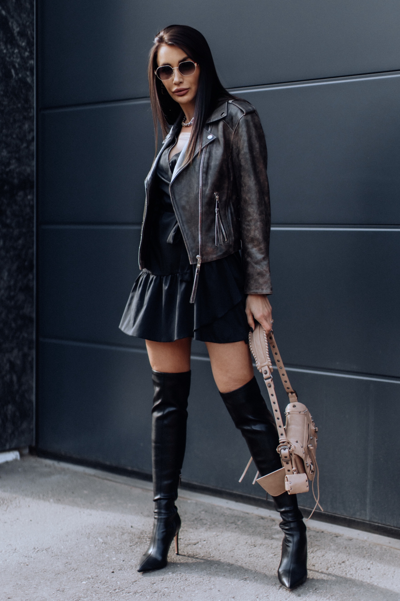 Косуха из коричневой винтажной кожи