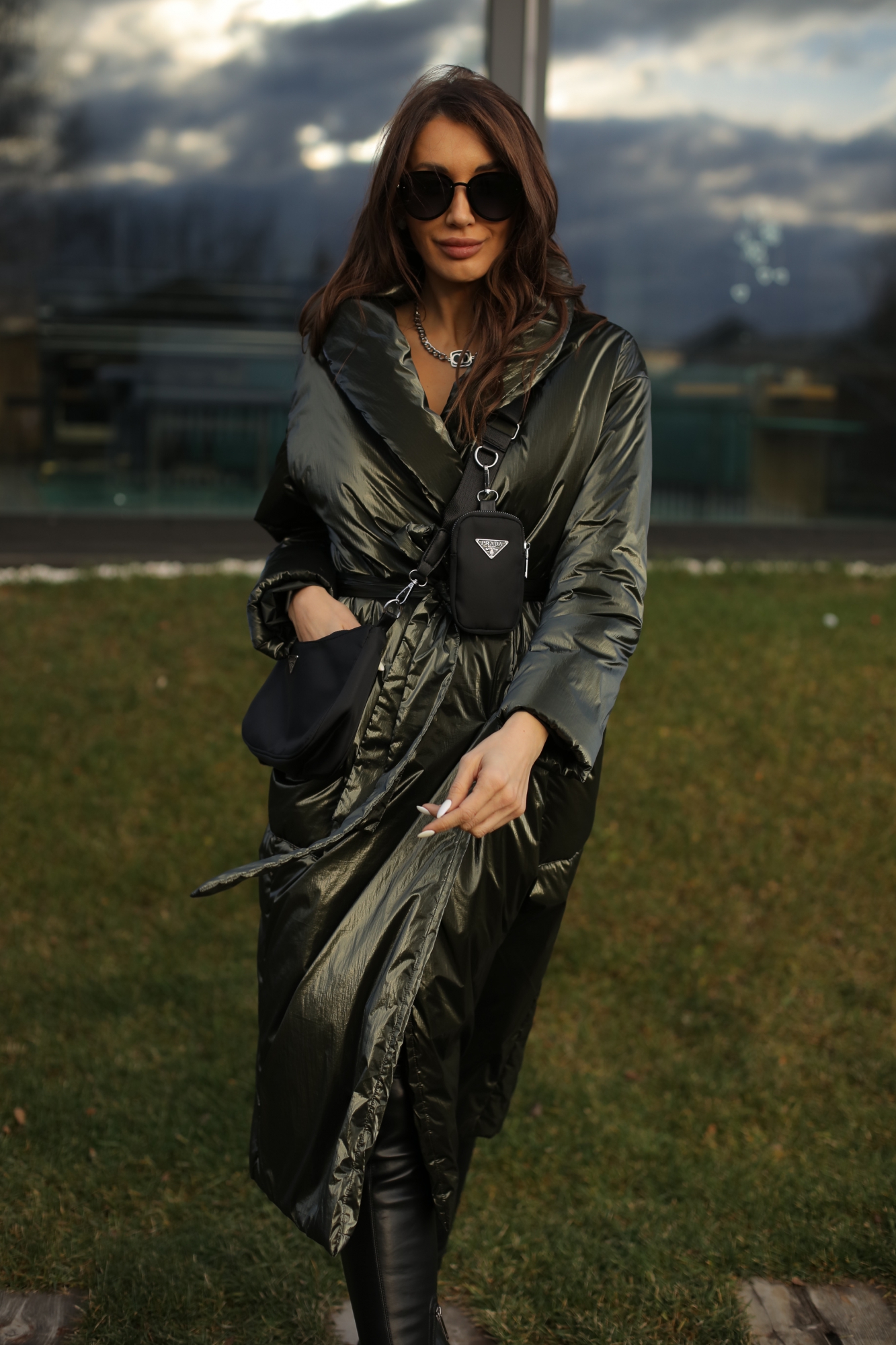 Итальянский пуховик в цвет хаки