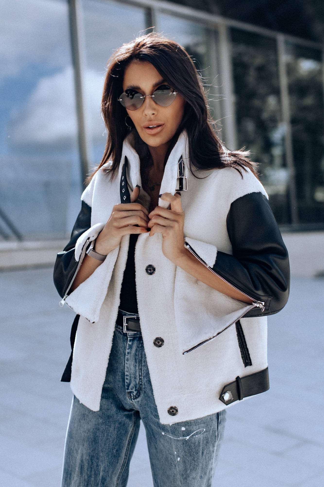 Модная двухсторонняя Эко дубленка