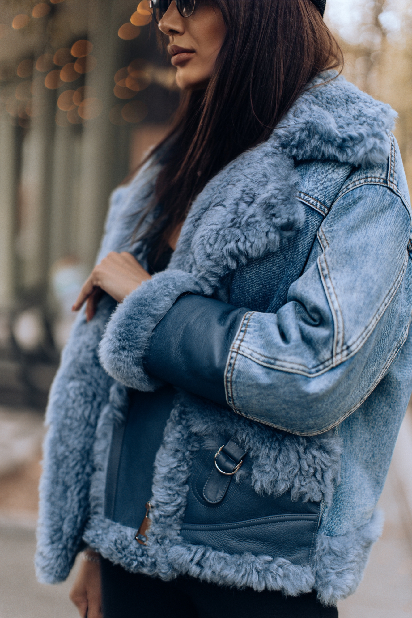 Джинсовая куртка дубленка с овчиной