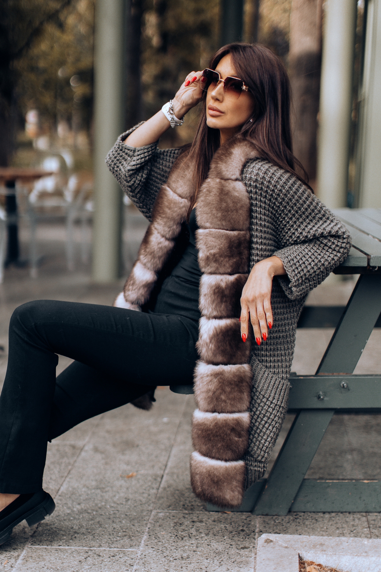 Кардиган с натуральным мехом песца