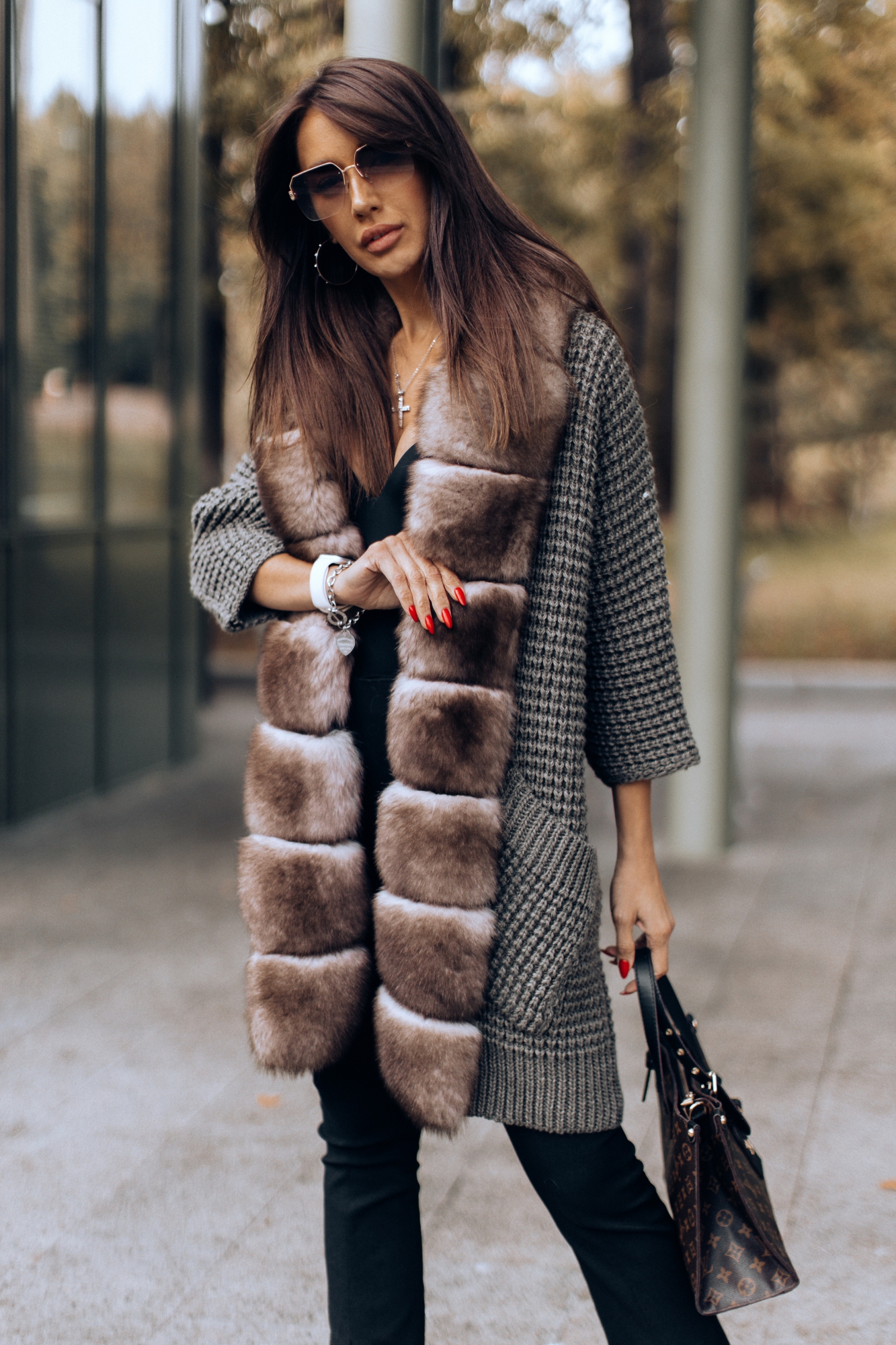 Кардиган с натуральным мехом песца