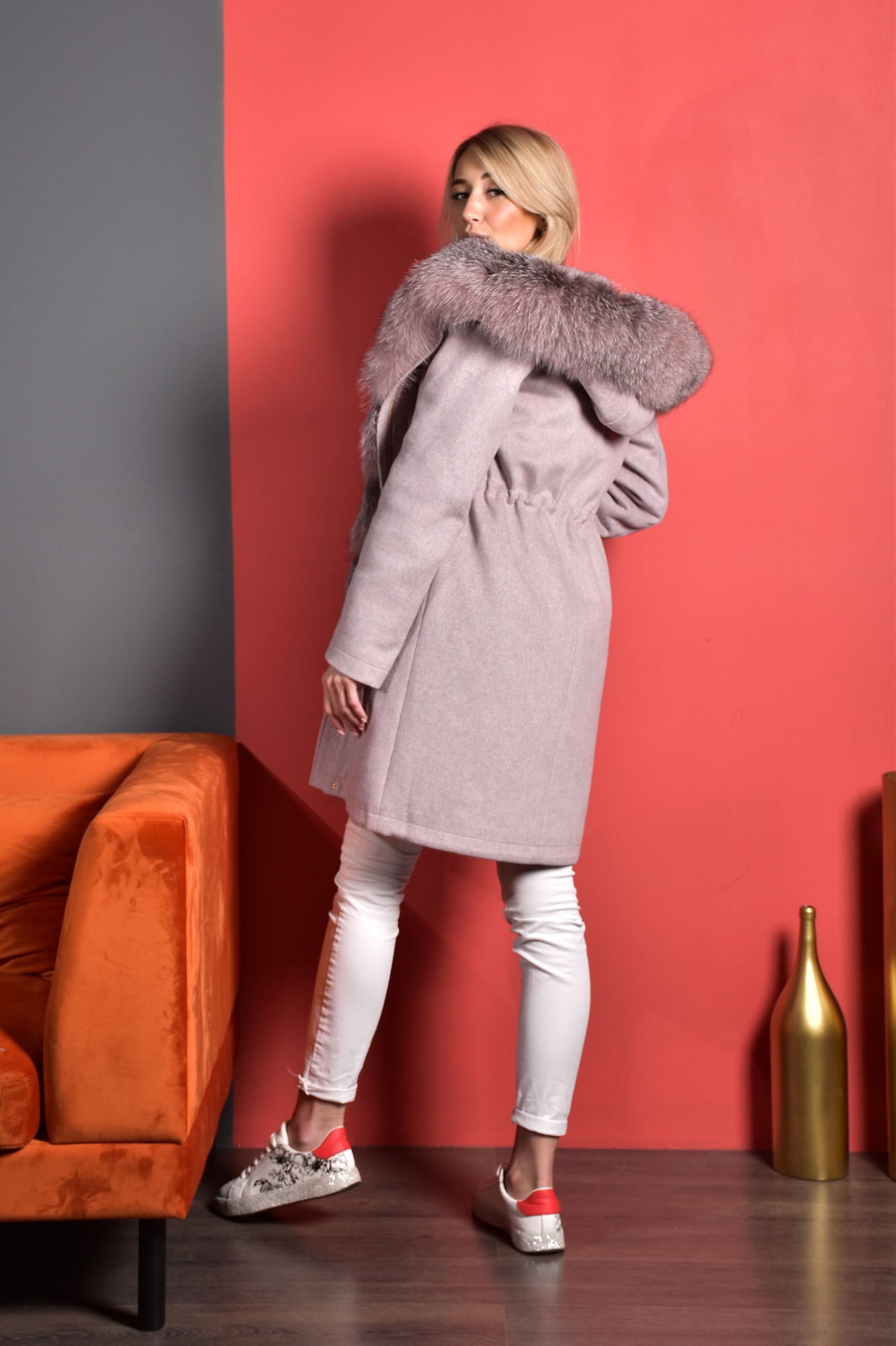 Кашемировая парка пудровой расцветки