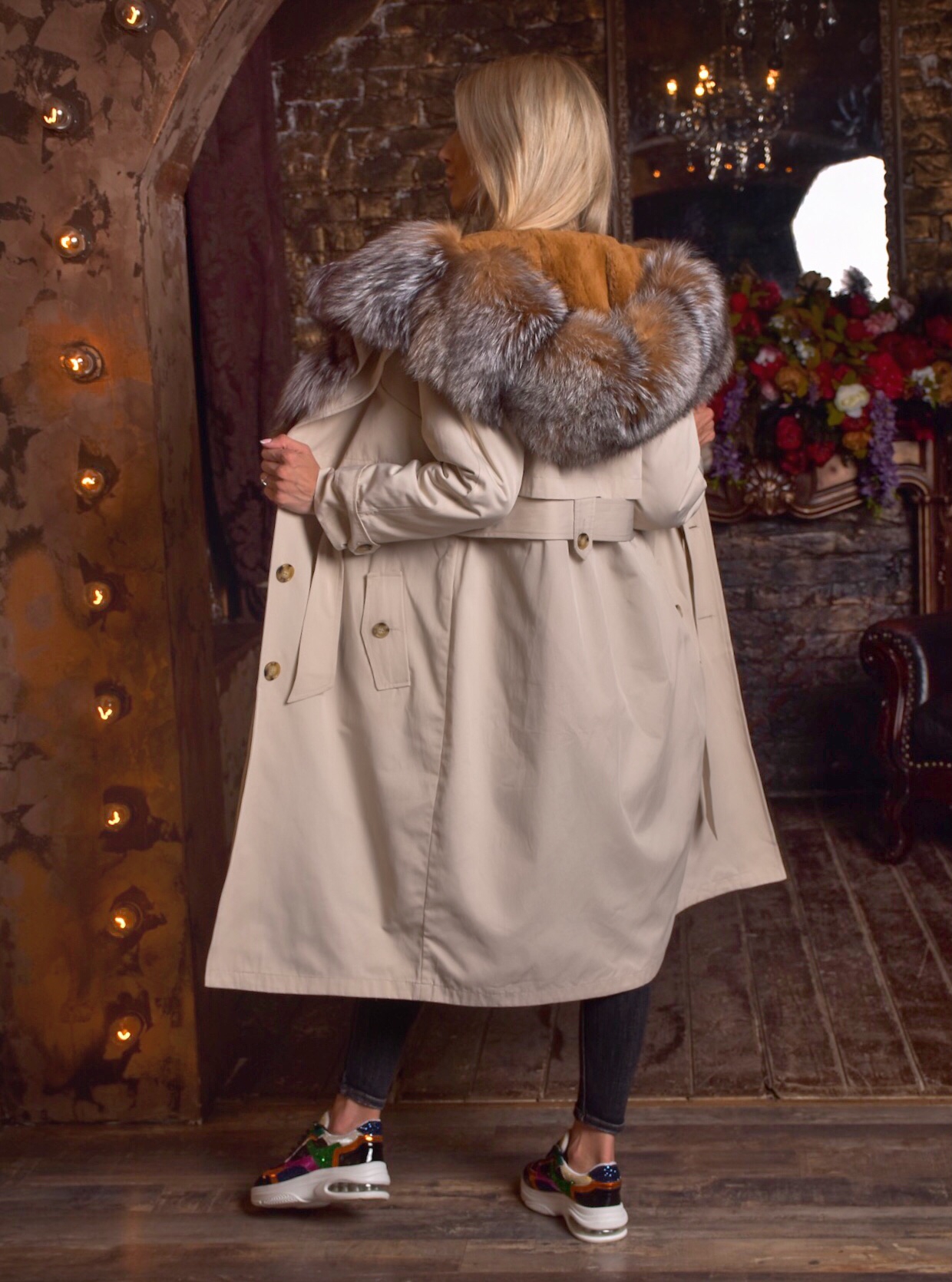 Зимняя парка-тренч c мехом лисы