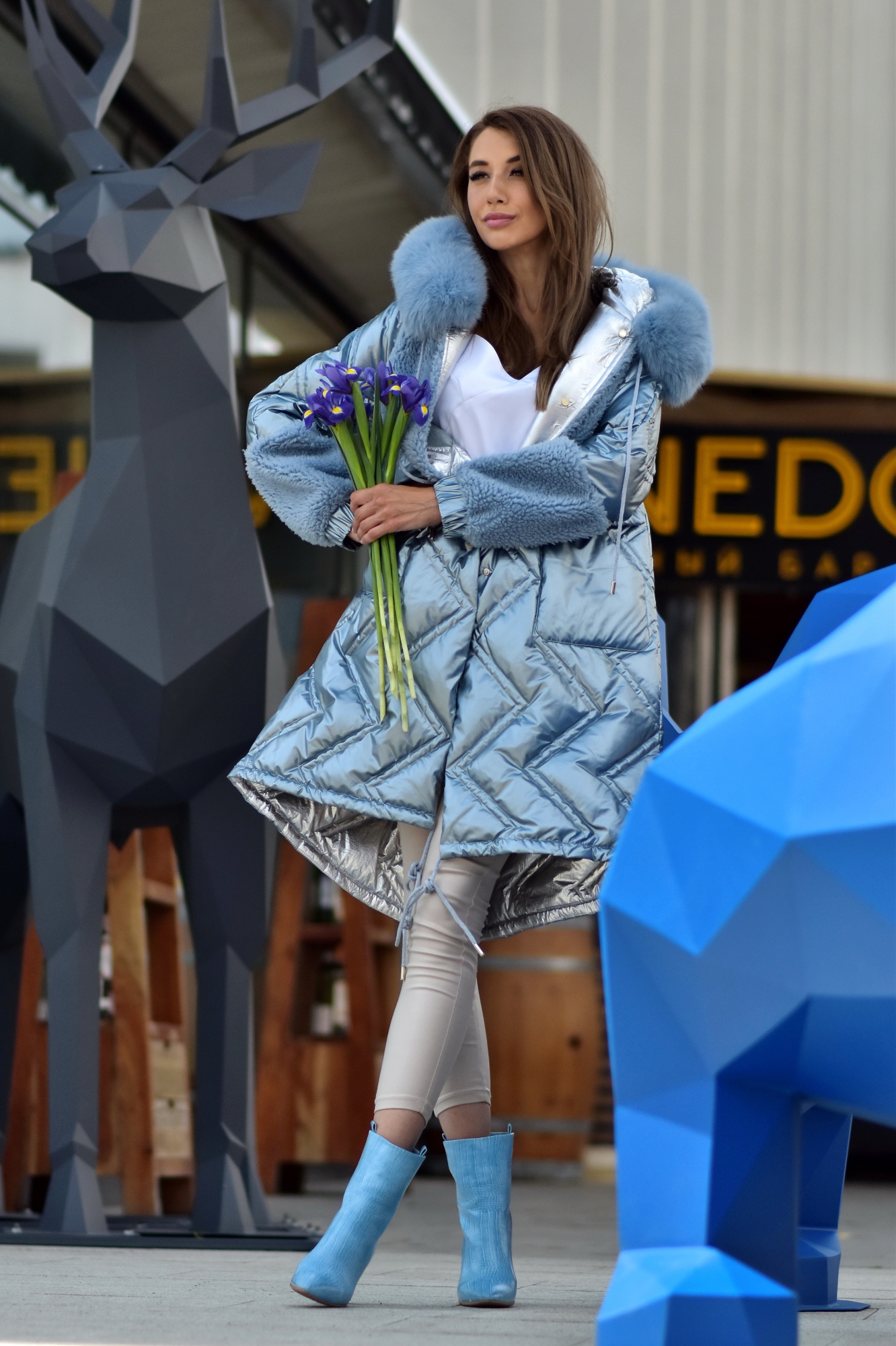 Пуховик комбинированный овечьей шерстью