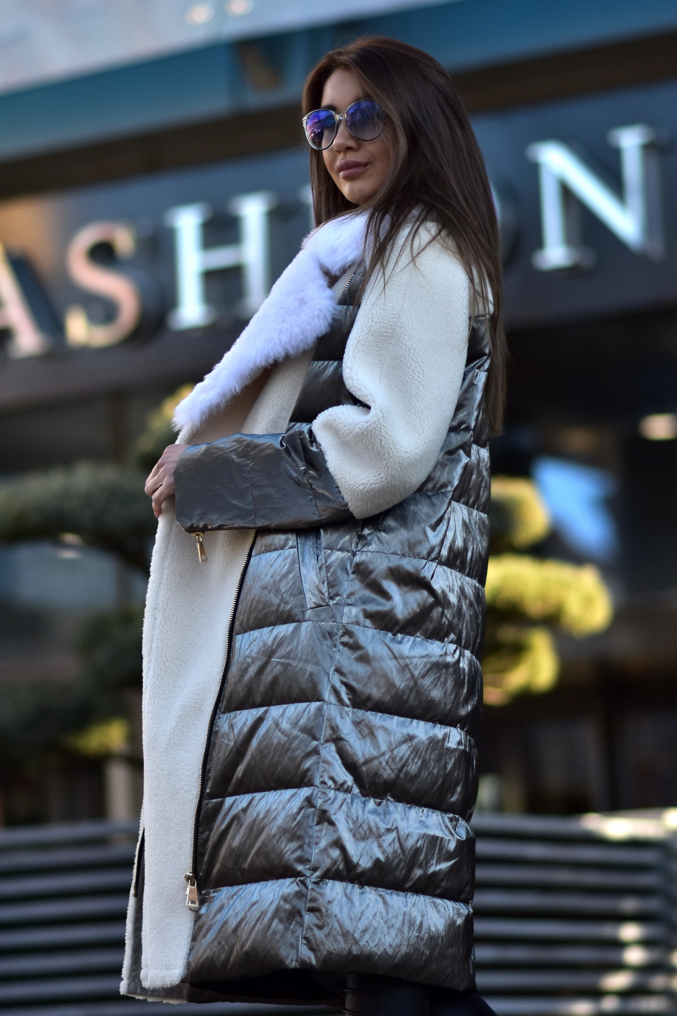 Комбинированный пуховик из овечьей шерсти