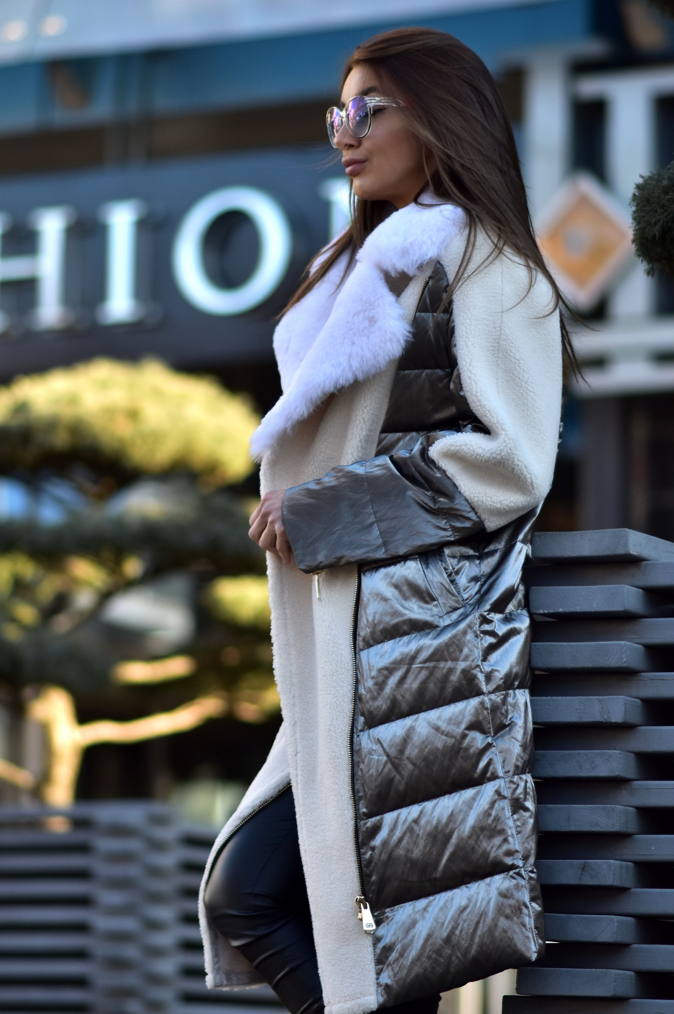 Комбинированный пуховик из овечьей шерсти