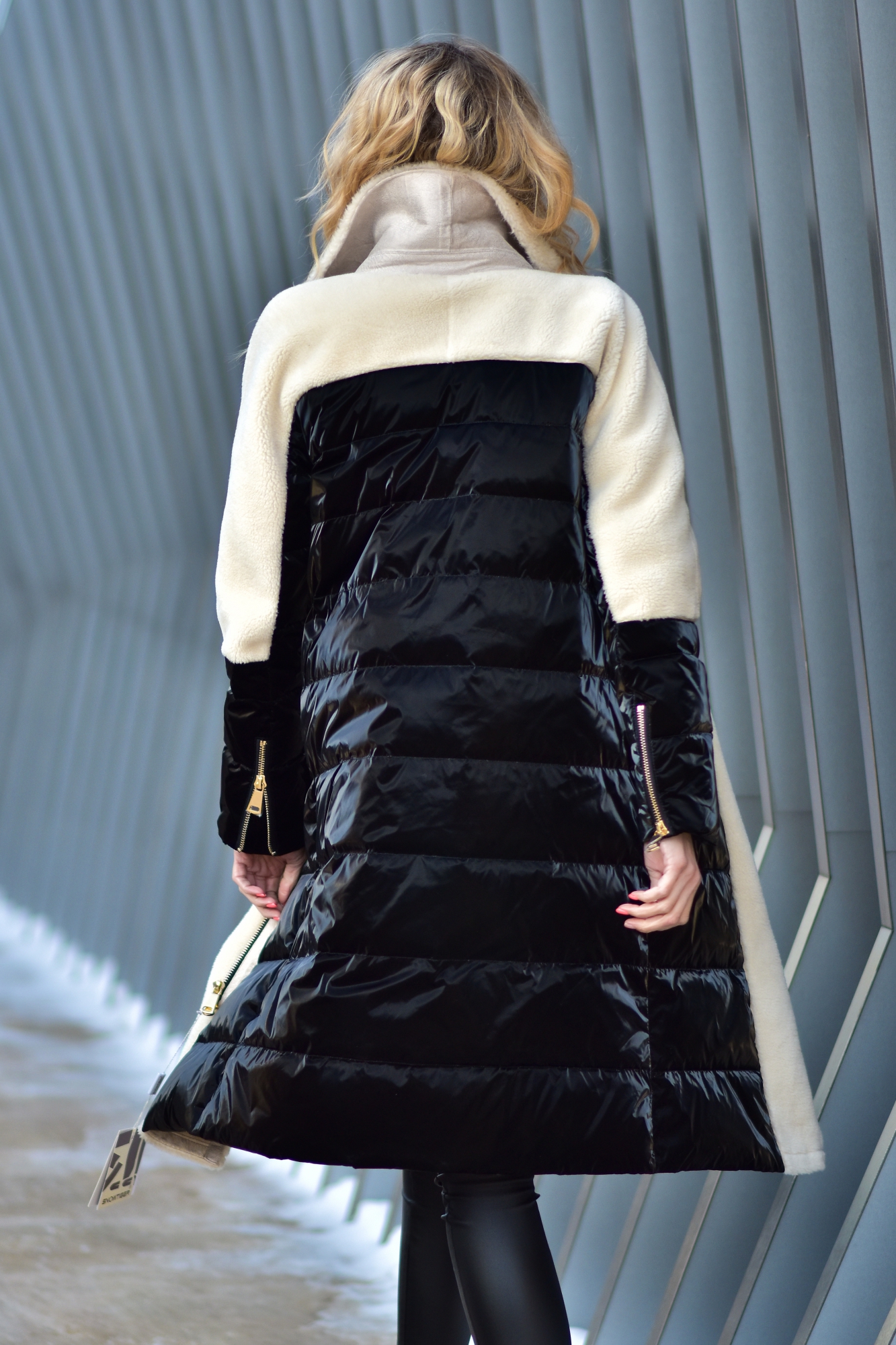 Комбинированное пальто из натуральной шерсти